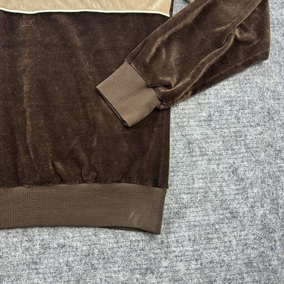 Vintage 70s Velour Shirt Men Large Brown Collared Stripe Velation by Harper - Picture 3 of 11